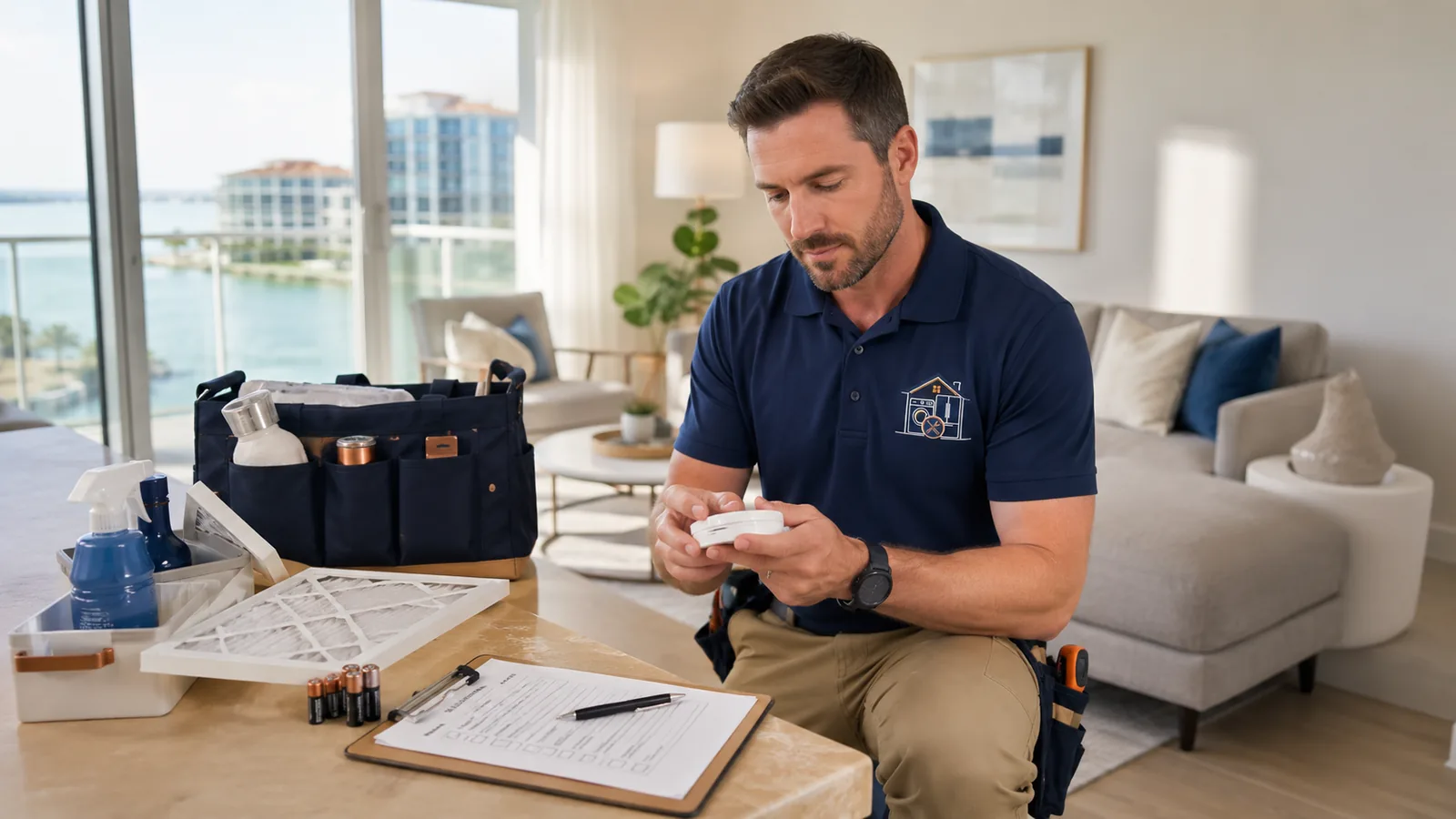 Touchton technician performing a preventive condo maintenance check